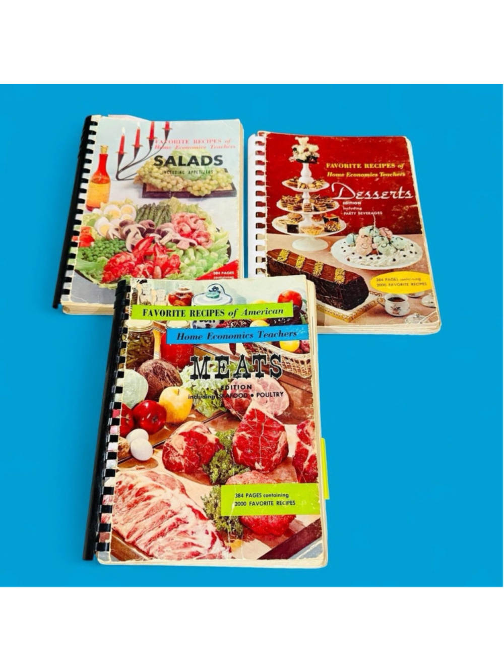Vintage Cookbook Lot 3 Home Economics Teachers Meats Salads Desserts